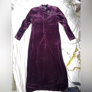 Vintage K. C. Spencer NY long sleeve maxi velvet dress Asian inspired dress